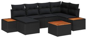 vidaXL Conjunto de Sofá de Jardim com almofada 7 pcs Preto vime PE