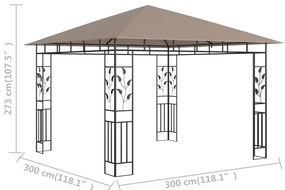 Gazebo c/ rede mosquiteira 3x3x2,73m 180 g/m² cinza-acastanhado