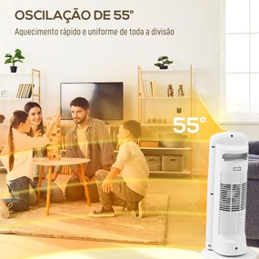 Aquecedor Elétrico de Baixo Consumo 2000W PTC com 4 Modos Termóstato Regulável Oscilação de 55°  20x20x49 cm Branco