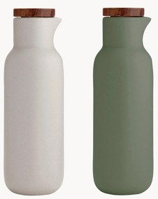 Garrafas de azeite e vinagre em porcelana e madeira de acácia Essentials, conjunto de 2