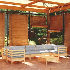 vidaXL 8 pcs conjunto lounge de jardim c/ almofadões cinza pinho