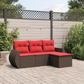 vidaXL 4 pcs conjunto sofás de jardim c/ almofadões vime PE castanho