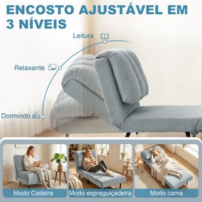 Sofá-Cama Individual 3 em 1 Dobrável com Encosto Ajustável e Almofada Espessa para Sala 72x88x87 cm Cinzento