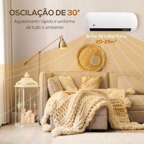 Aquecedor Elétrico de Parede 2000 W com 3 Modos, Ecrã LED, Termóstato, Temporizador e Oscilação Branco
