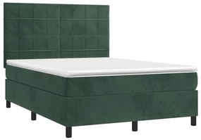 Cama com molas/colchão 140x190 cm veludo verde-escuro