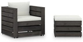 vidaXL 2 pcs conj. lounge jardim + almofadões madeira impreg. cinzento