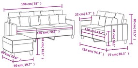 3 pcs conjunto de sofás com almofadões tecido cinzento-claro