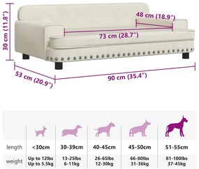 Cama para cães 90x53x30 cm veludo cor creme