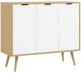 HOMCOM Aparador de Cozinha Moderno com Prateleiras Ajustáveis 2 Armários e Anti-Tombo 91,5x35x77,4 cm Branco e Madeira | Aosom Portugal
