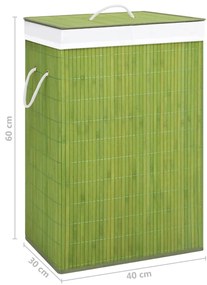 Cesto para roupa suja c/ 2 secções 72 L bambu verde