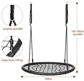 Baloiço Infantil Rede Redonda com Cordas Ajustáveis Ideal para Parque Infantil Jardim de Árvores 100 cm Preto