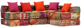 Pufe modular de 4 lugares tecido em retalhos