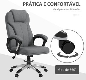 Cadeira de Escritório Giratória com Altura Ajustável Apoio para os Braços e Encosto Acolchoado de Linho Sintético 66x75x110-120 cm Cinza