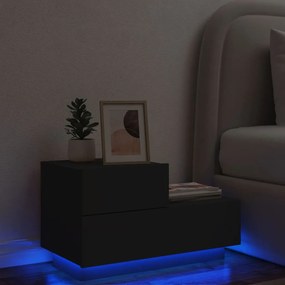 Mesa de Cabeceira Tulipa com 2 Gavetas e Luzes LED - Preto - Design Mo
