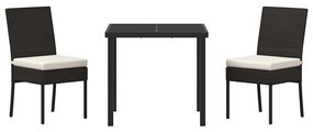 Conjunto de Jantar Jardim 3 Peças em Rattan Sintético Preto