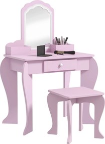 ZONEKIZ Toucador Infantil para Meninas e Meninos Toucador de Maquilhagem com Banco Espelho Gaveta e Caixas de Arrumação Rosa | Aosom Portugal