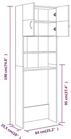 Armário máquina de lavar roupa 64x25,5x190 cm cinzento sonoma
