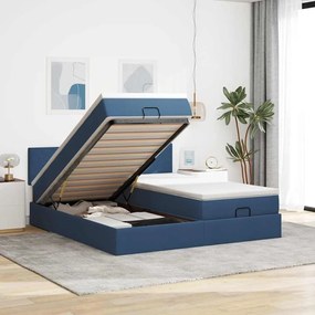 Estrutura de cama otomana com colchões 180x200cm tecido azul
