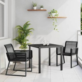 vidaXL Conjunto de Jantar de Jardim 3 Peças Rattan Poliéster Preto