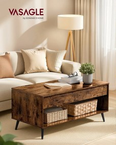Mesa de centro 50 x 100 x 45/58,5 cm com tampo ajustável e compartimento oculto, castanho vintage e preto