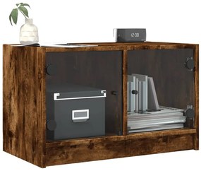 Móvel de TV c/ portas de vidro 68x37x42 cm carvalho fumado