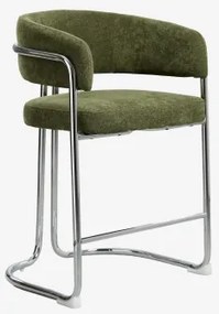 Banqueta Alta Com Encosto Estofado E Estrutura Em Ferro Zantria ↑65 Cm & Chenille Verde Sálvia - Sklum