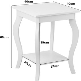 Mesa de cabeceira de 2 níveis com pernas curvas Mesas de apoio para quarto, sala de estar e sala de estar 40 x 40 x 60 cm Branca