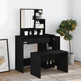 802958 vidaXL Toucador com espelho 86,5x35x136 cm preto
