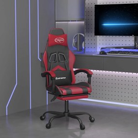 vidaXL Cadeira gaming +apoio pés couro artificial preto/vermelho tinto