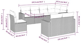 8 pcs conj. sofás jardim c/ almofadões vime PE cinzento-claro