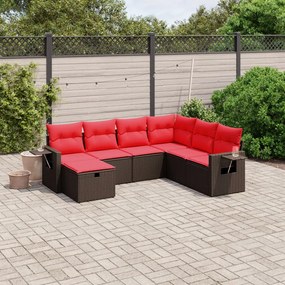 vidaXL 7 pcs conjunto de sofás jardim c/ almofadões vime PE castanho