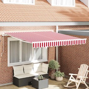 vidaXL Toldo Retrátil Manual Listrado Vermelho e Branco 300x250 cm