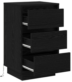 Criado-mudo com LED Carvalho Preto 39x34,5x65 cm Madeira Engenharia