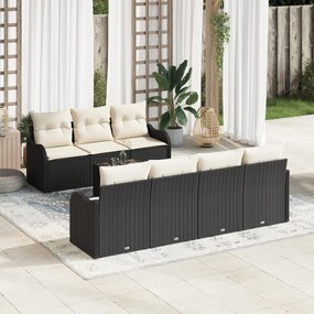 Conjunto de Sofá de Jardim com 8 Peças e Almofadas Preto Rattan Poly