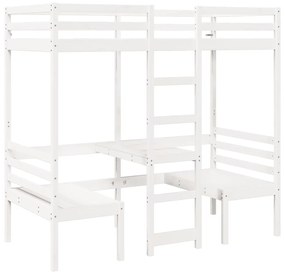 Cama alta c/ secretária/cadeiras 90x200 cm pinho maciço branco