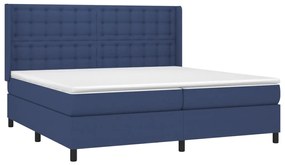 Cama box spring c/ colchão e LED 200x200 cm tecido azul