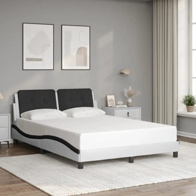 Estrutura cama c/ luzes LED 140x200cm couro artif. branco/preto