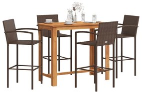 vidaXL 5 pcs conjunto de bar p/ jardim acácia maciça/vime PE castanho
