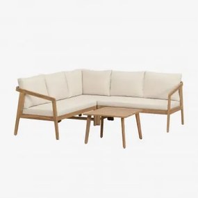 Conjunto De Sala De Estar Com Sofá De Canto E Mesa Lateral Em Madeira De Acácia Kaela Castanho Acácia - Sklum