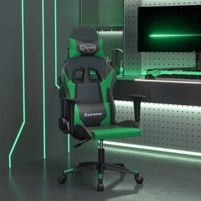 vidaXL Cadeira gaming massagens couro artificial preto e verde