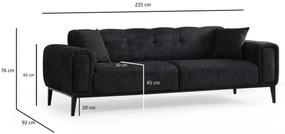 Sofá-cama de 3 Lugares Athena – Preto – 225x92x76 cm