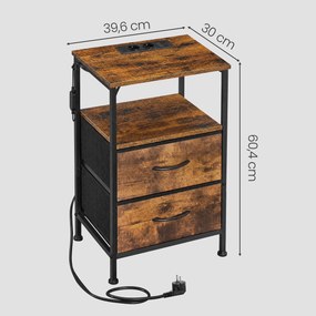 Conjunto 2 Mesas de cabeçeira com iluminação LED e base de carregamento 30 x 39,6 x 60,4 cm Castanhas