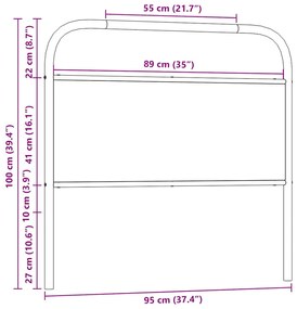 Cabeceira de cama 90 cm derivados madeira/aço carvalho fumado