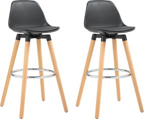 HOMCOM Conjunto de 2 Bancos de Bar Estofado em PU Bancos Altos de Cozinha com Pés de Madeira 38,5x42,5x91 cm Preto | Aosom Portugal