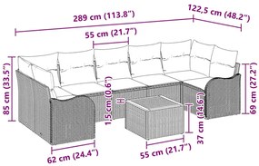 Conjunto de Sofá para Jardim de 8 Peças com Almofadas em Rattan Preto
