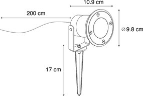 Espeto de Jardim Moderno Preto Incl. Cabo de 200cm e Ficha IP65 - Basic