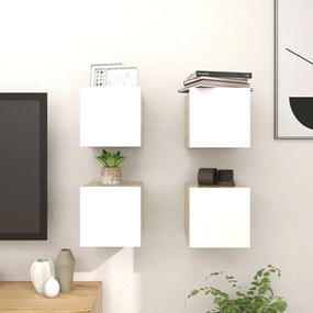vidaXL Móveis de TV parede 4 pcs 30,5x30x30cm branco e carvalho sonoma