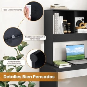 Estante organizadora de secretária 94 x 25 x 73 cm com 4 cubículos e compartimento traseiro aberto Preta