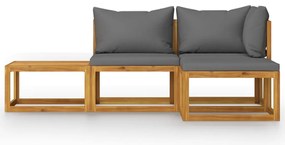 4 pcs conjunto lounge de jardim c/ almofadões acácia maciça