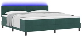 Cama Box Spring com Colchão e LED Verde Escuro 200x200 cm Veludo